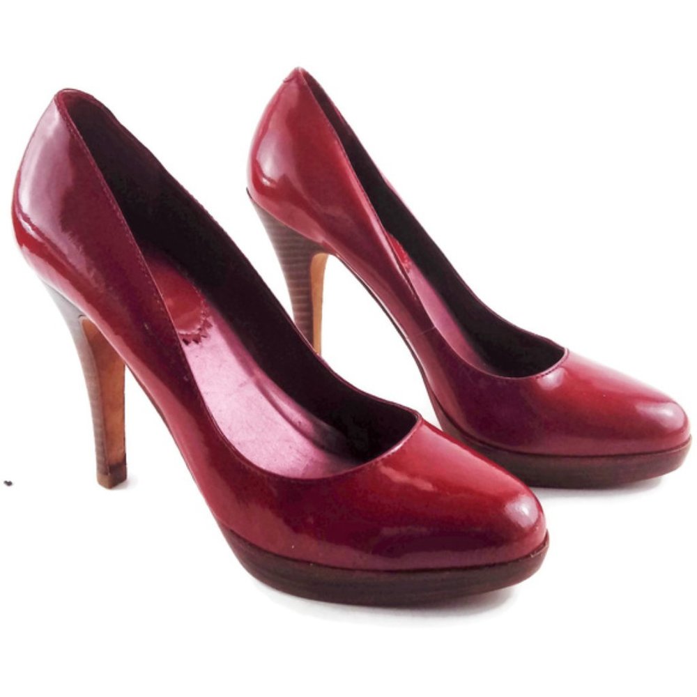ALDO Red Patent Stacked Heel Platform Pumps